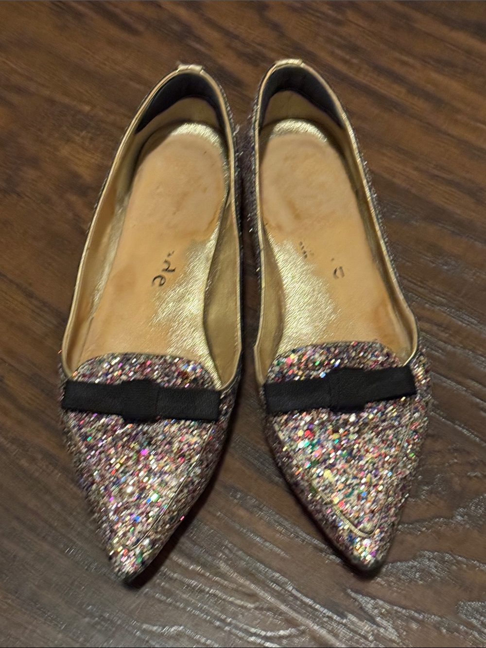 kate spade Multicolor Glitter Pointed-Toe Flats with Black Bow